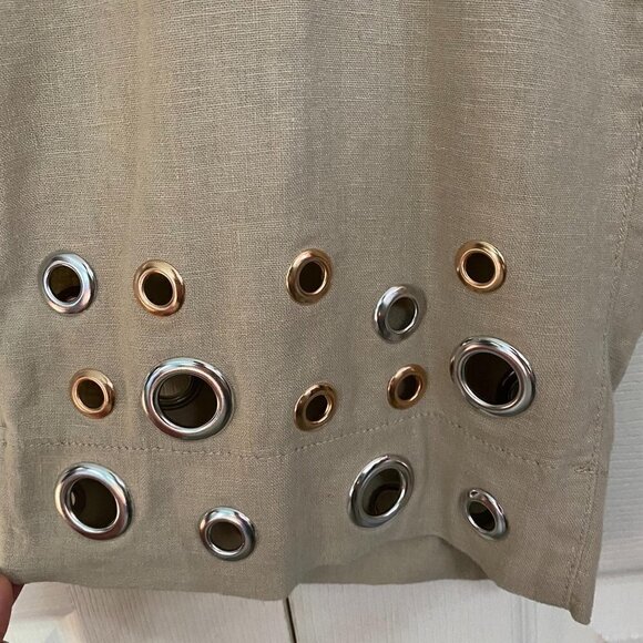 Soft Surroundings Farrah Khaki Grommet Ankle Linen Elastic Waist Pants Large - Picture 4 of 8